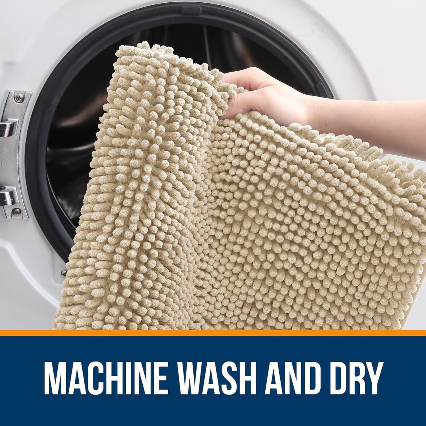OLANLY Bathroom Rugs - Extra Soft Chenille Bath Mats | 47x20, Quick Dry & Machine Washable, Beige