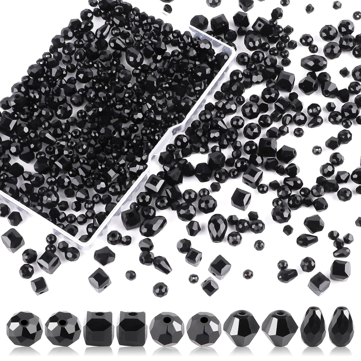 Crystal Beads, 600pc Rondelle Jewelry Glass Beads Bulk, Assorted; 4/6/8mm Black