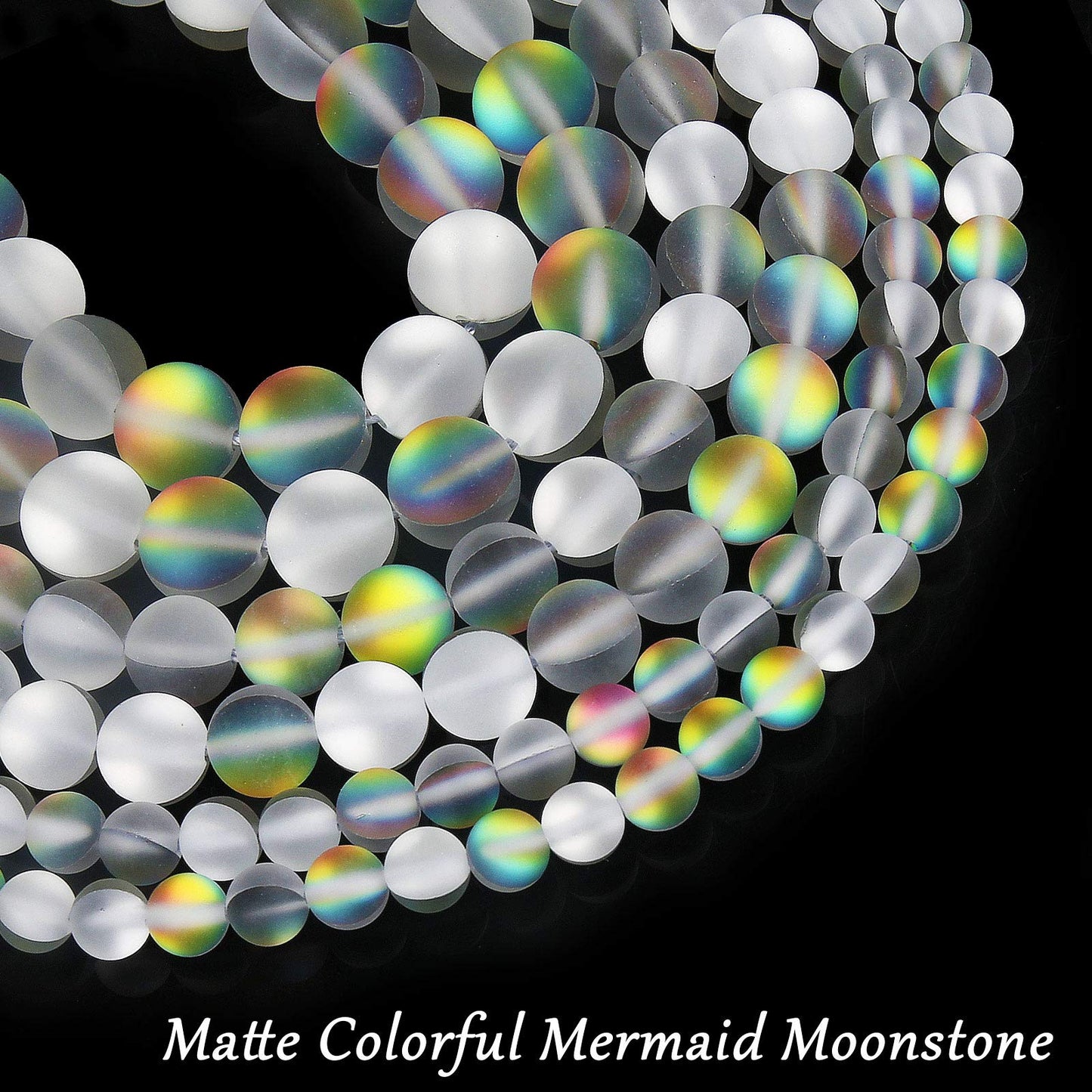Matte Vitrail Medium Aurora Crystal Glass Beads, 6MM Frosted Glitter Shining Mermaid Round Loose Beads, Rainbow Holographic Synthetic Moonstone for Jewelry Making DIY Bracelet