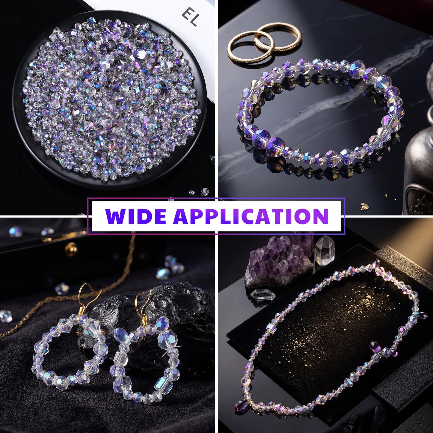 Kigeli 1280 Pcs Glass Beads Bulk Assorted Crystal Beads for Jewelry Making Faceted Teardrop Rondelle Briolette for DIY Crafts Necklace Wristband Earring Kit (Classic,Silver Champagne)