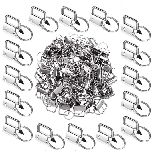 Qovydx 45Pcs 1 inch Silver Key Fob Hardware Kits 1” Metal Keyfobs Hardware Bulk for Keychains Fob Wristlet Hardware with Key Ring for Lanyard
