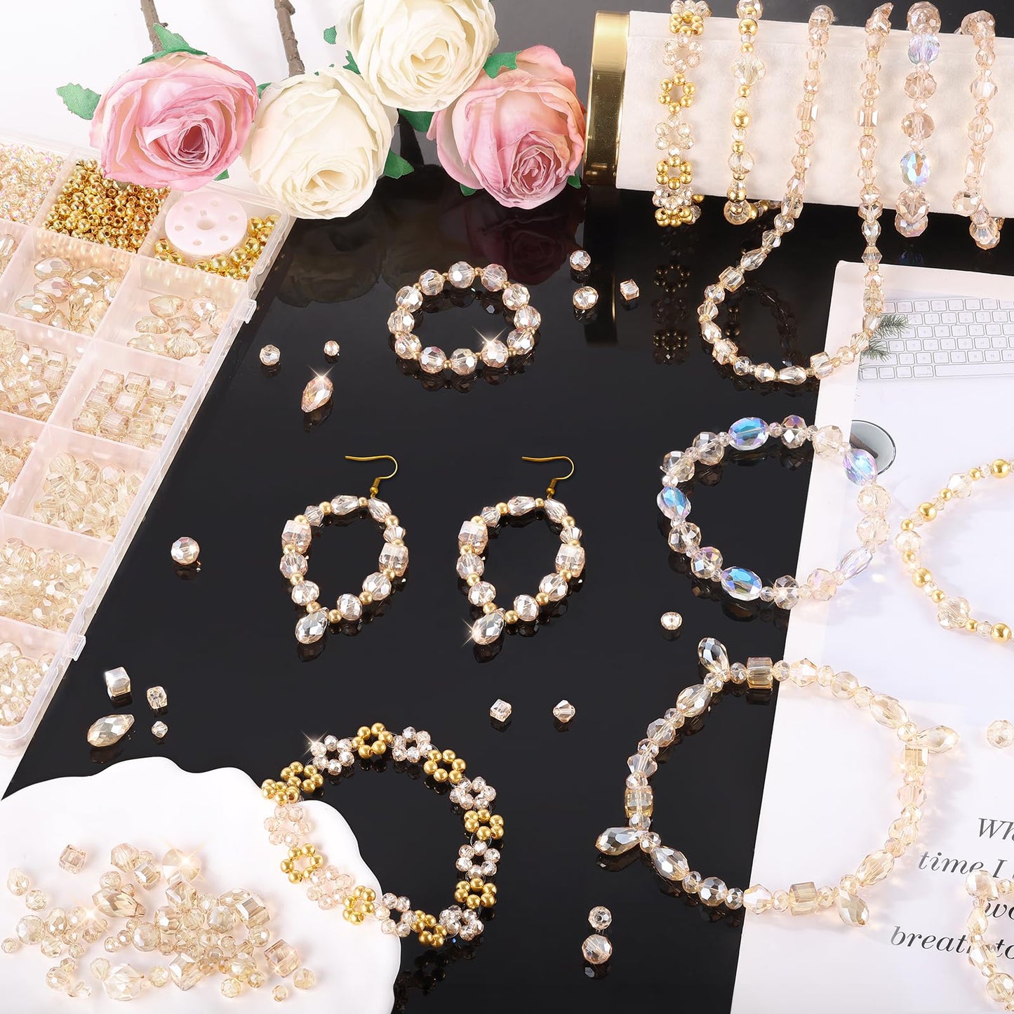 Zefy 2000+ Pcs Crystal Glass Beads for Jewelry Making, 24 Styles 3-15mm Assorted Faceted Craft Bead Kit for DIY Bracelet Necklace Earring Suncatcher (Silver Champagne)