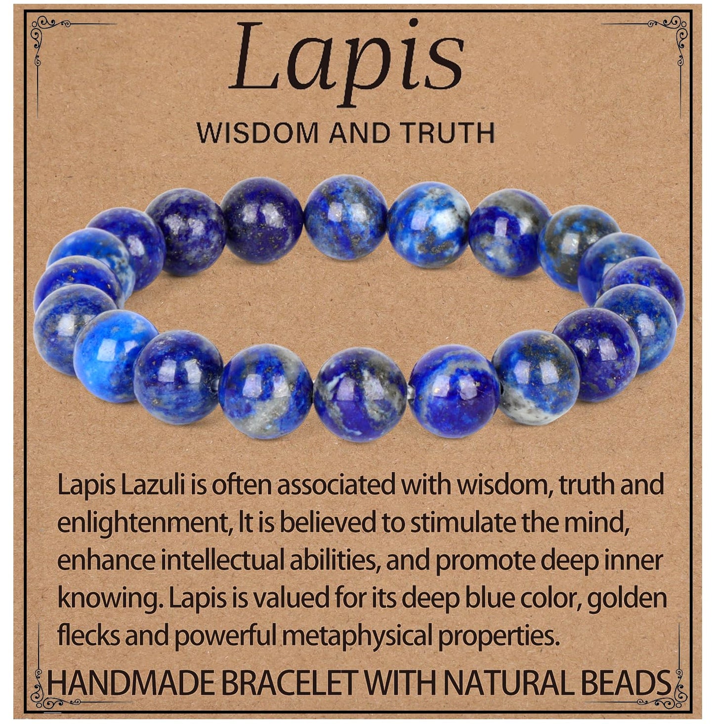 LPBeads Handmade Natural Gemstone Stretch Elastic 10mm Lapis Lazuli Bracelet Healing Crystal Round Stone Beads Jewelry Gifts for Women Men