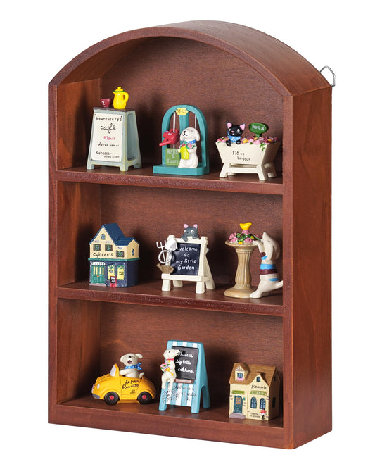 Bahhatii Arched Trinket Shelf, 9" x 13.5" Wooden Display Shelf for Wall or Desk, Vintage Shadow Box with Shelves for Collectibles, Mini Figures, Perfumes & Crystals - Rustic Brown