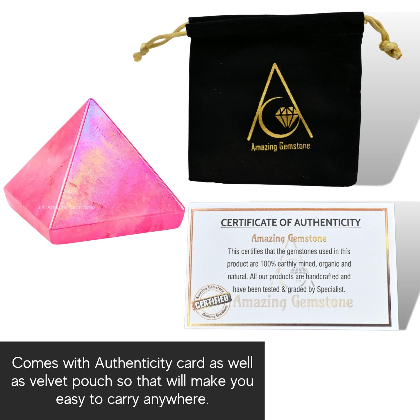 Amazing Gemstone Angel Aura Rose Quartz Pyramid Crystal Healing Stones - 1" Great Pyramid Figurine of Natural Stone Pyramid for Meditation, Reiki, Chakra Balancing and Crystal Pyramids Grid