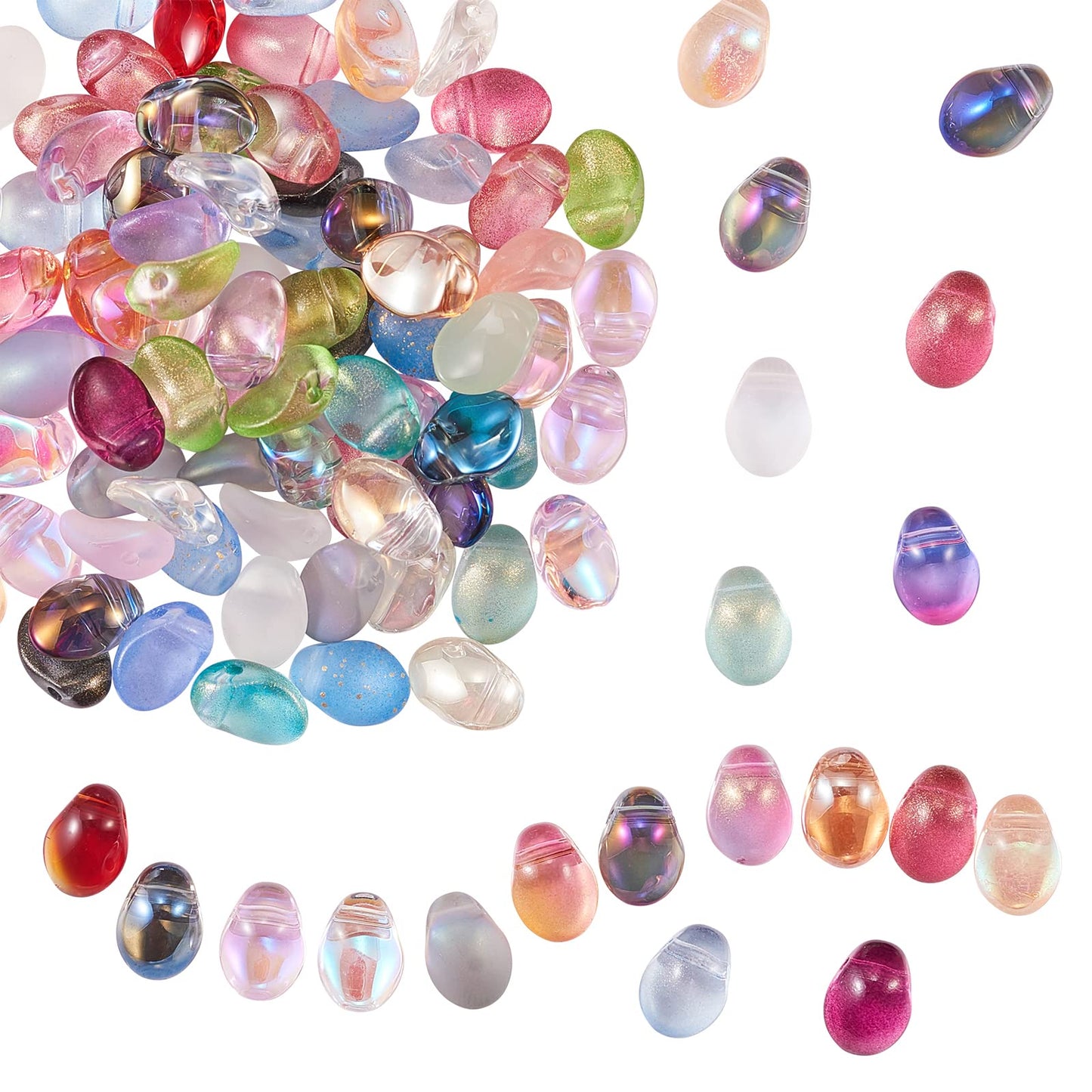 UR URLIFEHALL 100 Pcs Mixed Color Transparent Spray Painted Glass Oval Charms for Earring Bracelet Necklace Jewelry DIY Craft Making