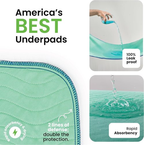 IMPROVIA® Washable Underpads - Heavy Absorbency Reusable Incontinence Pads | 34" x 52" (Pack of 4) for Kids, Adults, and Pets