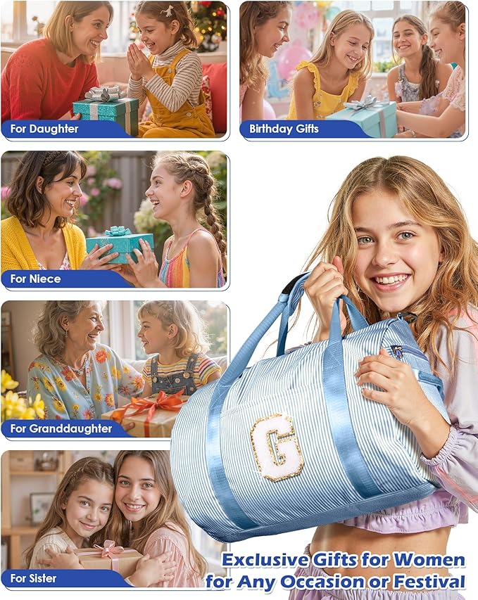 Sister Birthday Gift, Girl Gym Bag, Kids Initial Overnight Duffel Bags with Shoe Compartment, Personalized Travel Bag with Makeup Pouch, Teen Girl Gifts Trendy Stuff (Letter N)