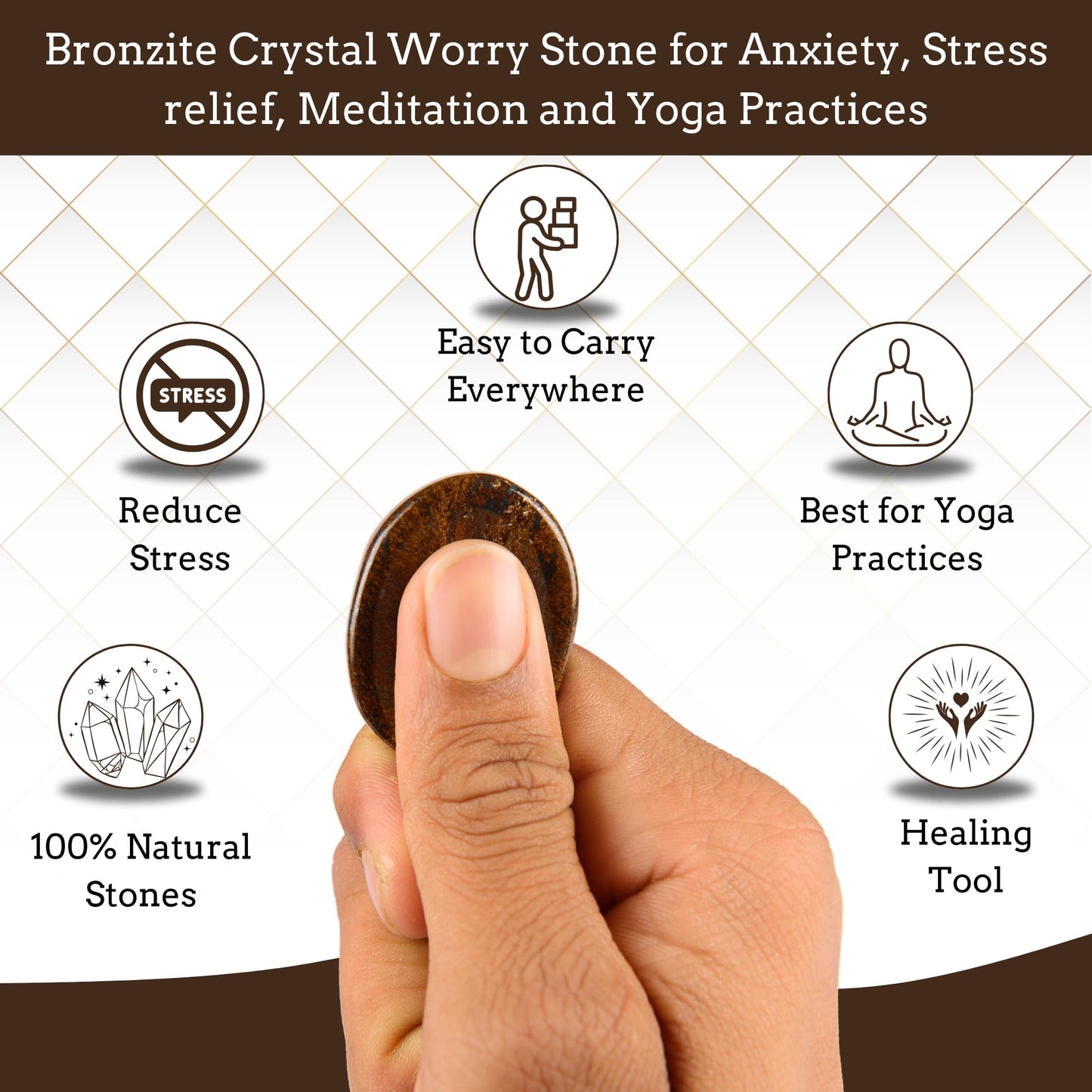 Anaya Agate Bronzite Worry Stones Certified Crystal Thumb Worry Stone for Anguish, Relaxing and Soothing Balance Stones for Meditation, Stress Relief Crystals and Healing Stones for Men Women