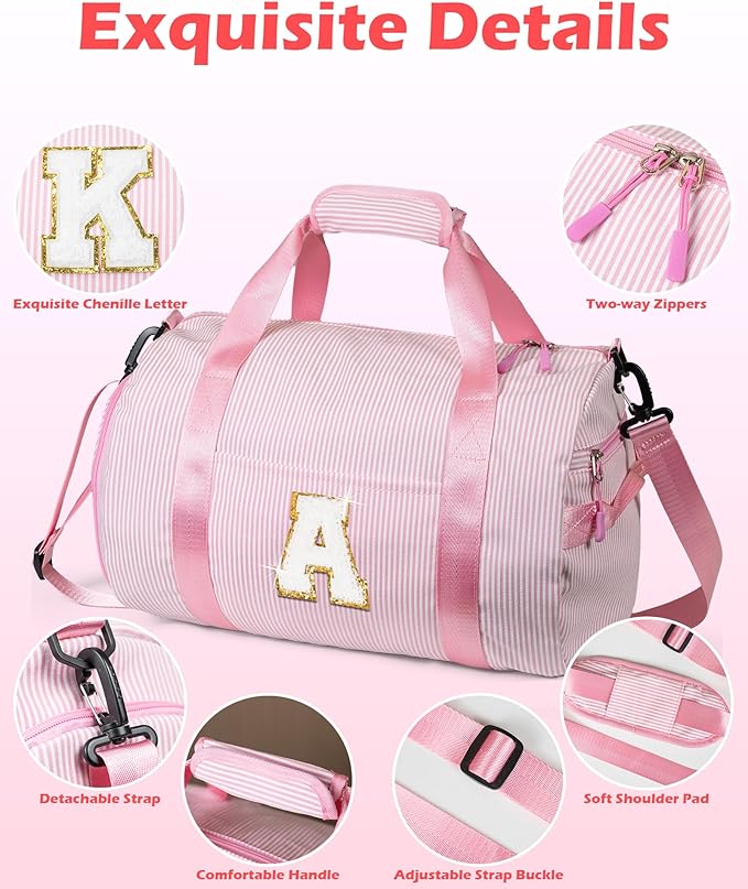 Christmas Gifts for Kid, Girl Gym Bag, Kids Initial Overnight Duffel Bags with Shoe Compartment, Personalized Travel Bag with Makeup Pouch, Dance Recital Gifts for Girls (Letter Y)