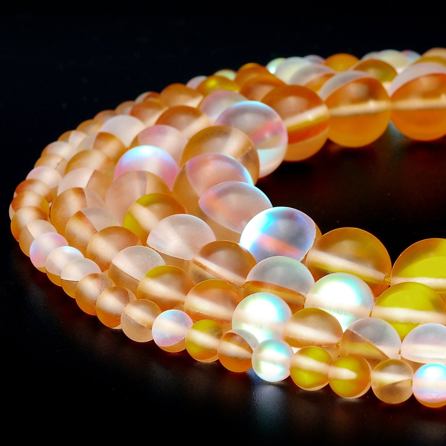 RUBYCA 8mm Round Moonstone Matte Crystal Glass Beads Aura for Jewelry Making Gold, 1 Strand