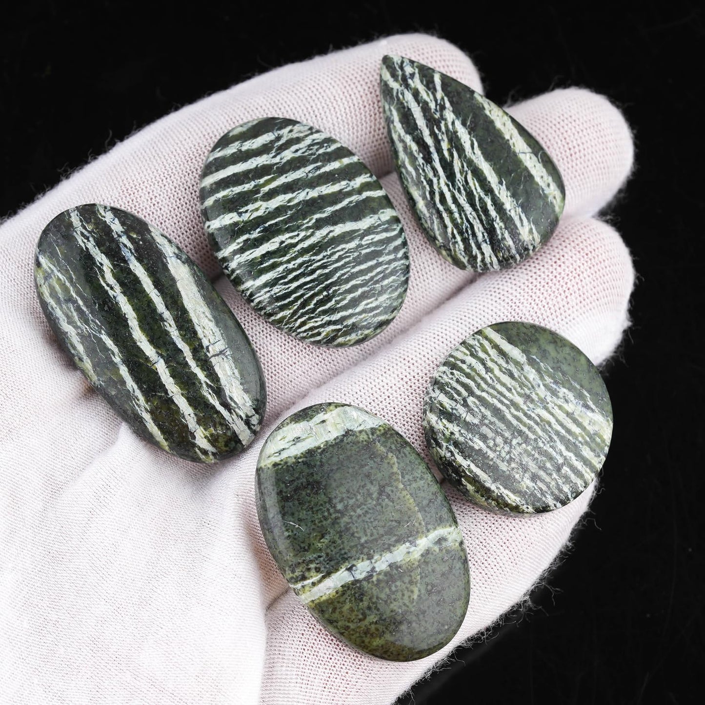 CRYSTALIS 6pcs Natural Chrysolite (25-35mm) Loose Gemstone Wholesale Bulk Cabochons Jewelry Making Supply, Chakra & Healing Polished Stones, Wire Wrapping, DIY, Gem Collection