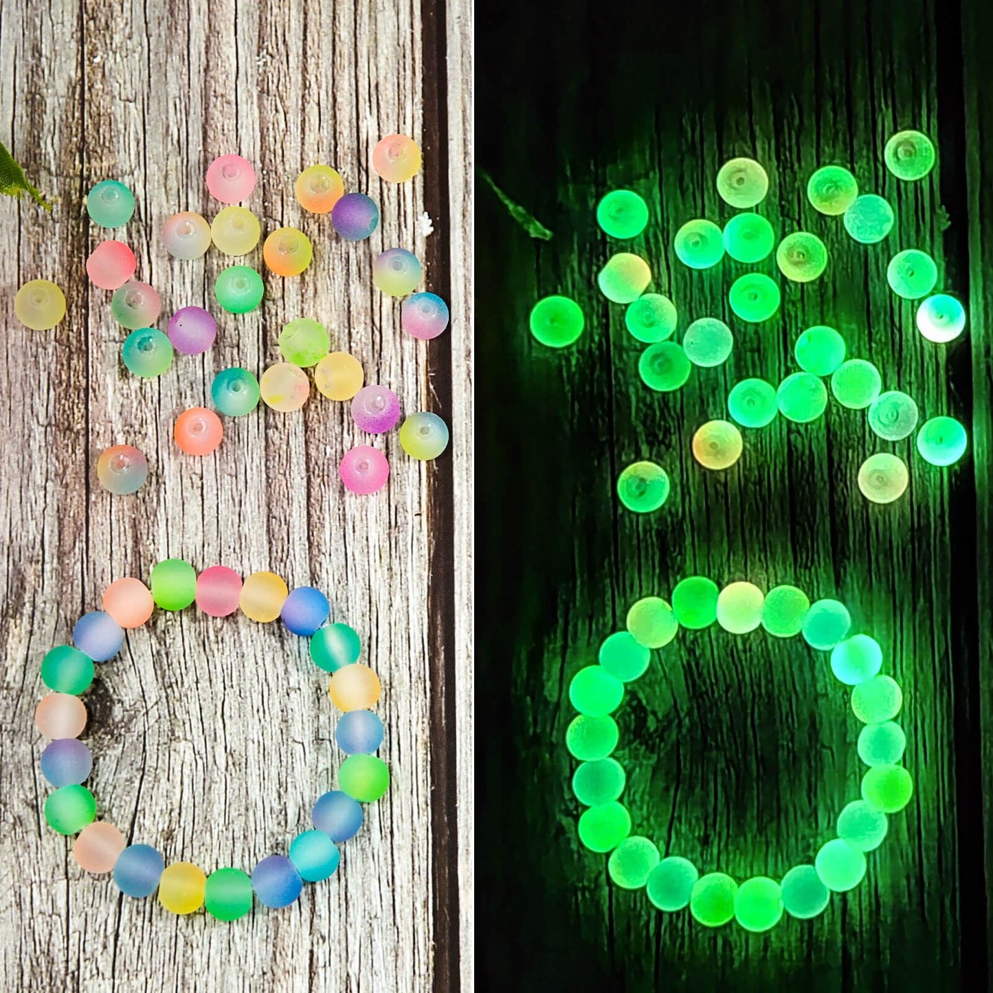 JHYlilia Glow in The Dark Glass Beads for Jewelry Making, 600Pcs 8MM 24 Grids Crystal Gemstone Beads Round Spacer DIY Craft Beads for Bracelet Necklace Earrings Phone Lanyard Wedding Decor