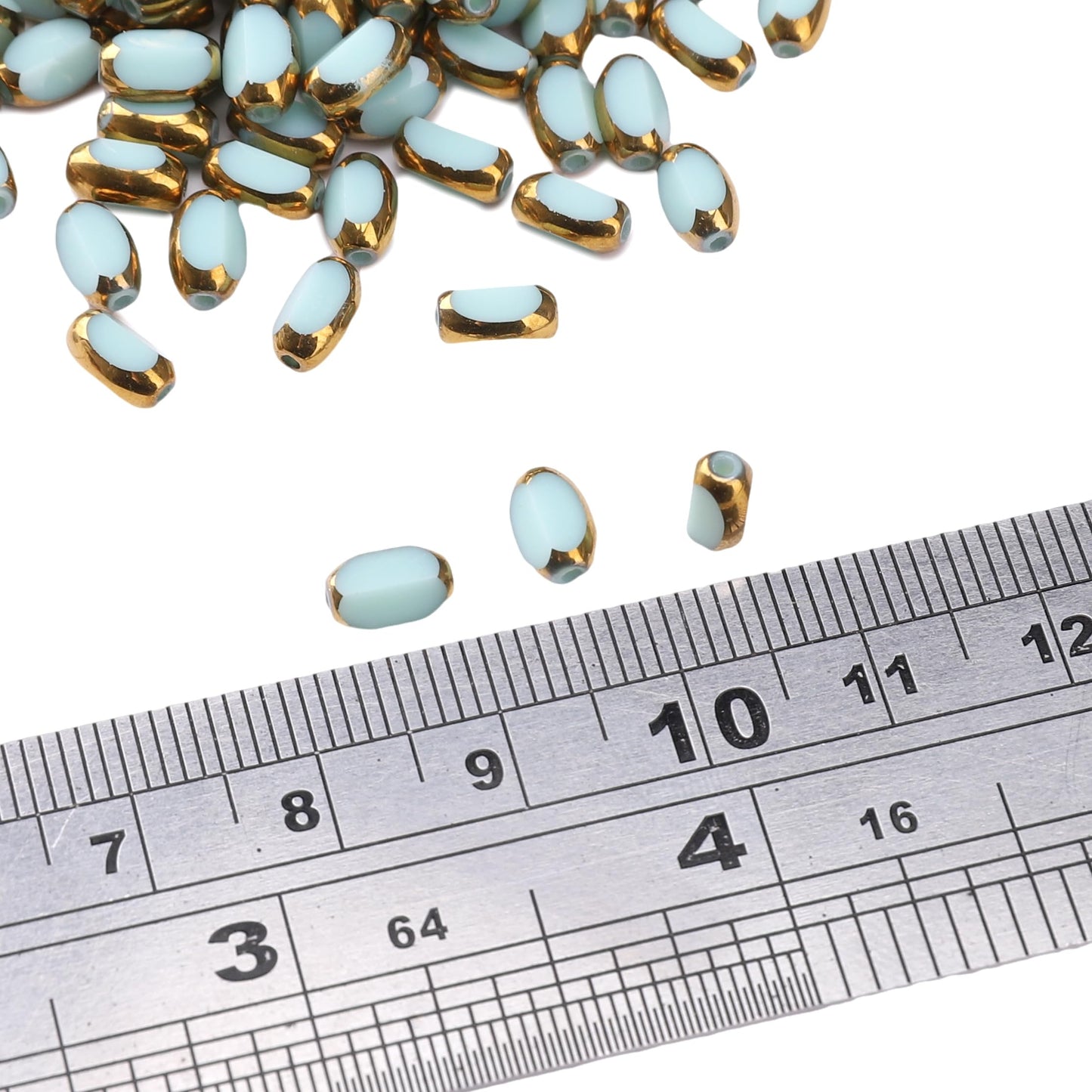 DADIFEN Glass Rice Beads Peacock Green 4x6mm 50pcs Faceted Oval Golden Edge Crystal Loose Beads for DIY Craft Jewelry Making