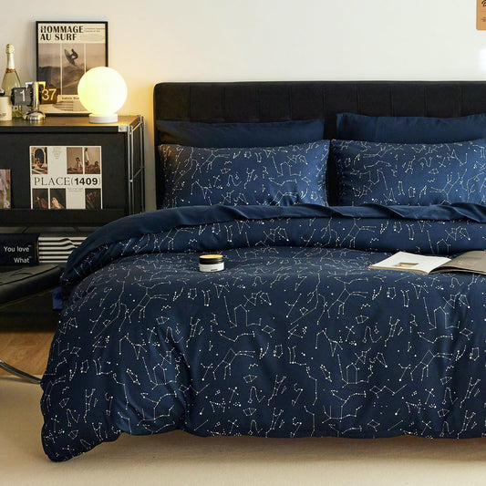 Wake In Cloud - Constellation Comforter Set, Celestial Space Star Galaxy Astrology, Soft Lightweight Bedding for Teen Kids Boys Girls, 3 Pieces, Indigo Purple, Queen Size