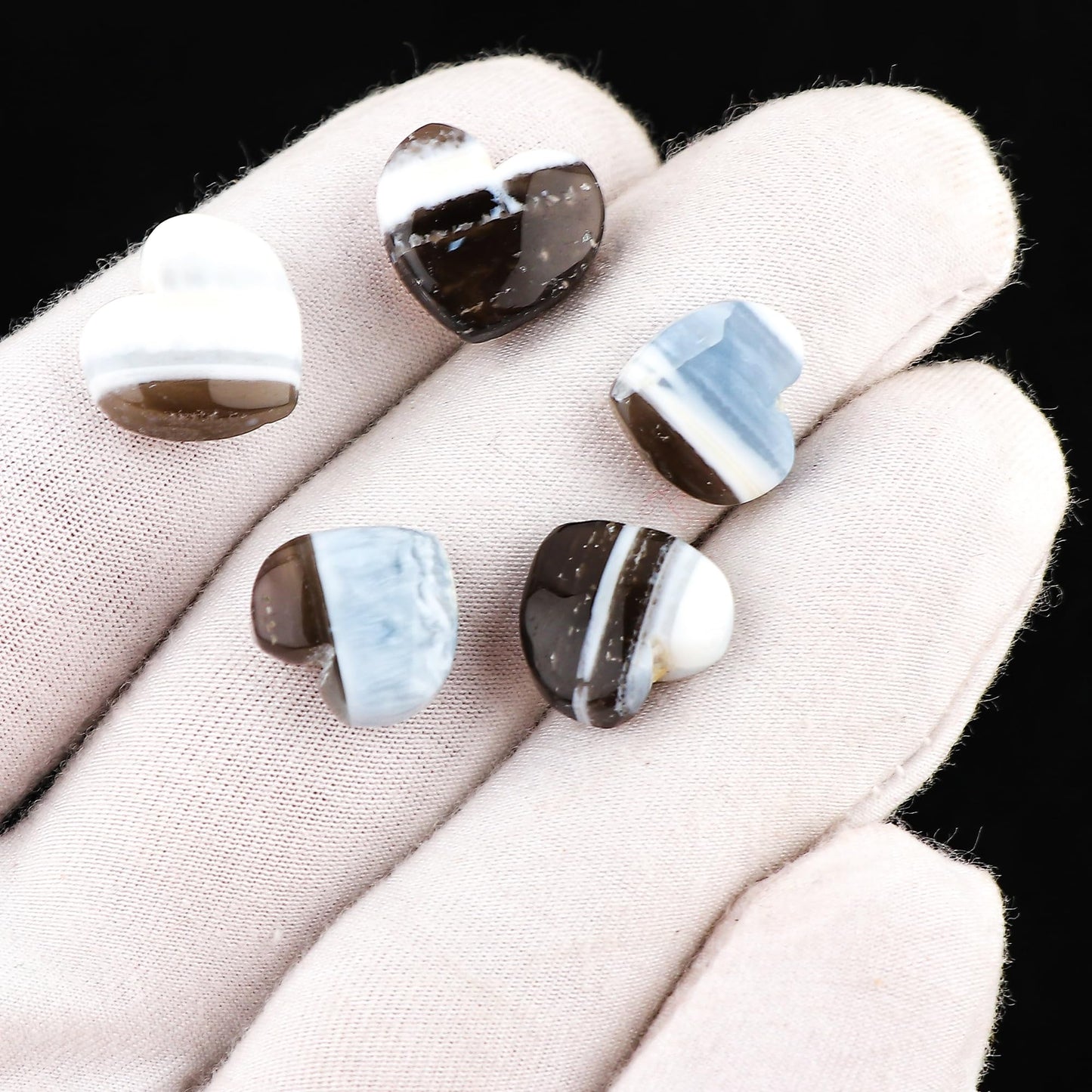 CRYSTALINES 5pcs, Wholesale Natural Blue Opal with Chalcedony Gemstones, Bulk Heart Shape Stones, Assorted Loose Supply, DIY Craft-Jewelry Making, Chakra Healing Crystals, Gem Collection, 10-12mm