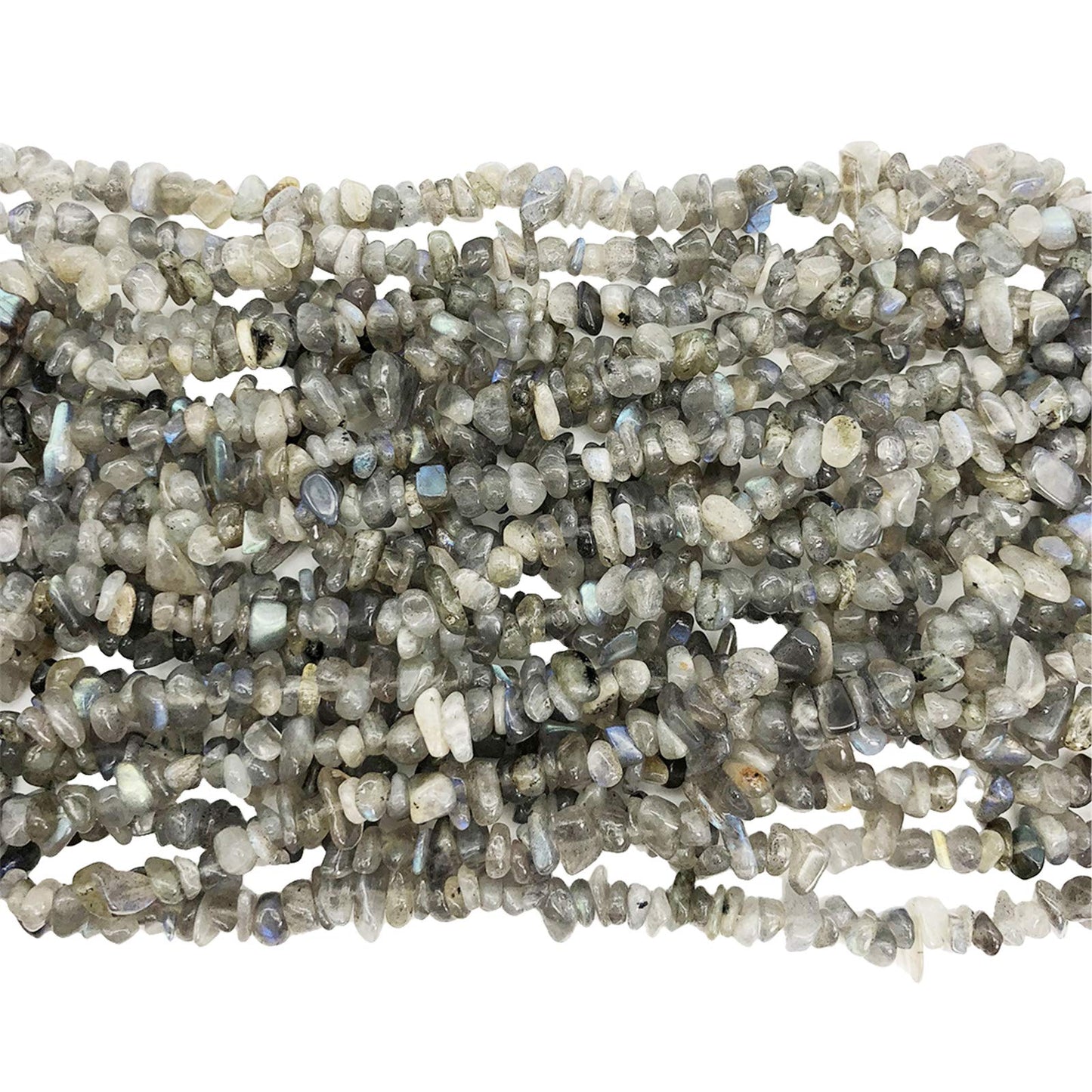 Fekuar 64" Irregular Tumbled Labradorite Chip Beads for Jewelry Making, Healing Crystal Drilled Loose Bead Strand DIY Craft Supplies, 5-8mm