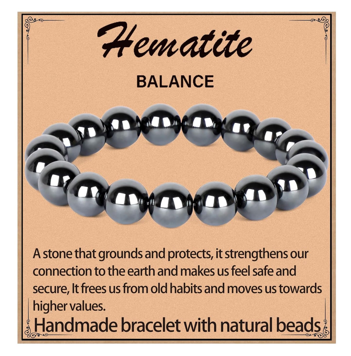 LPBeads Handmade Natural Gemstone Stretch Elastic 10mm Hematite Bracelet Healing Crystal Round Stone Beads Jewelry Gifts for Women Men