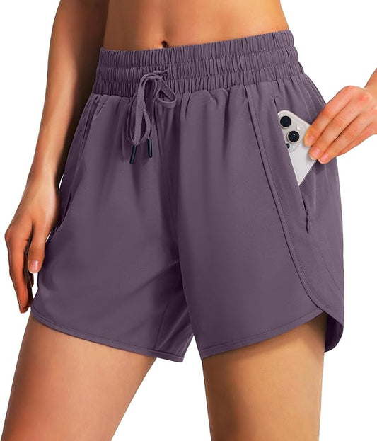 Ksmien Women's 5" Athletic Running Shorts Quick Dry Lightweight Workout Gym Shorts with Zipper Pockets UPF 50+