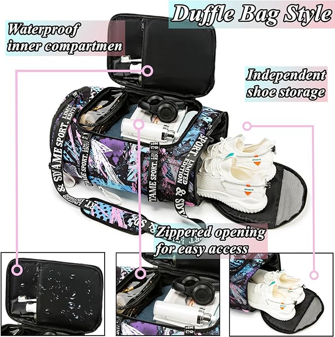 Gym Duffle Bag Backpack with Shoe Compartment,4 ways Travel Backpack for Women and Men,Multi-Functional Weekender bag with Waterproof Layer&Laptop Compartment for Fitness, Travel,Camping