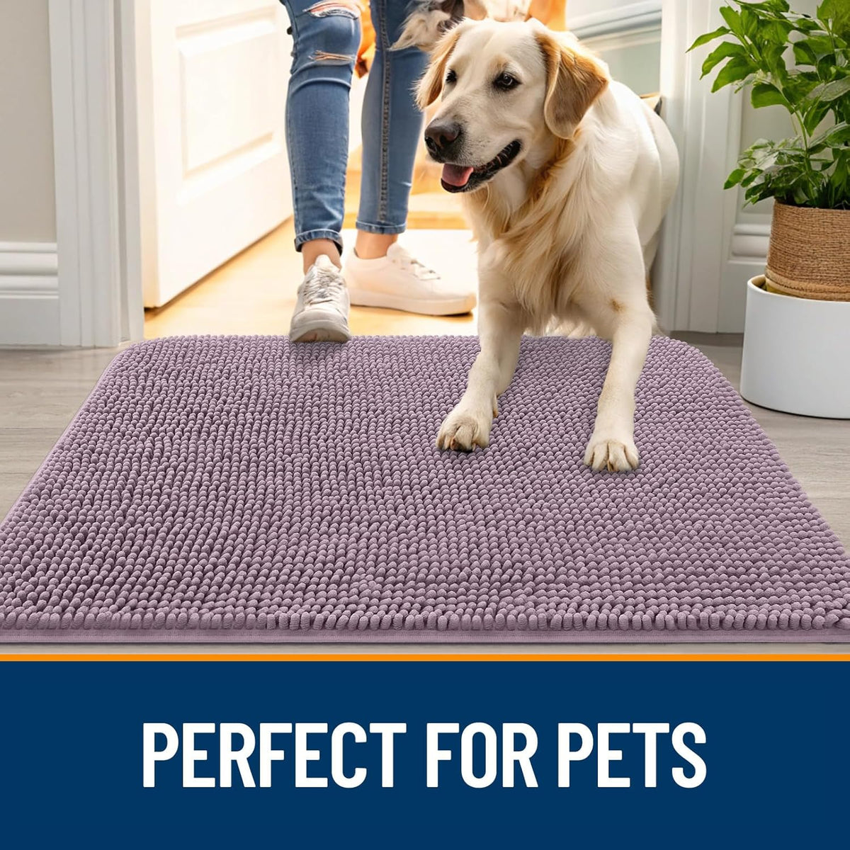 OLANLY Dog Door Mat - Absorbent Non-Slip Mud Mat for Indoor Use | Quick Dry Chenille, 34x21, Deep Plum