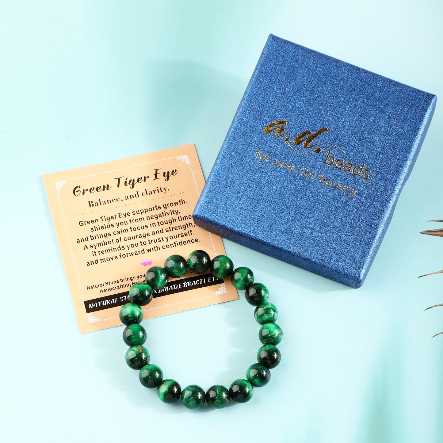 AD Beads 10mm Handmade Green Tiger Eye Elastic Bracelet – Natural Gemstone for Balance, and Clarity – Meditation, Yoga, Healing and Energy Gift for Men Women