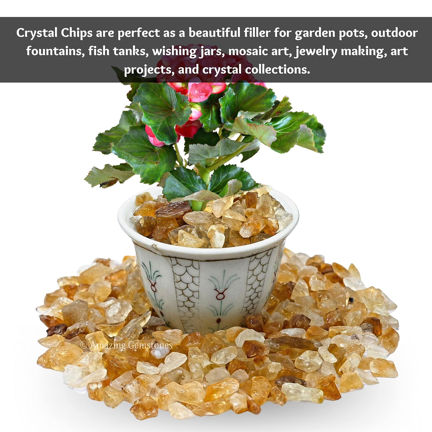 Amazing Gemstone Citrine Crystal Chips Aquarium Gravel Rocks - Bulk Fish Tank Gravel, Small Tumbled Stone Chips and Tiny Crystals for Decoration (Natural AAA Grade Gemstones)