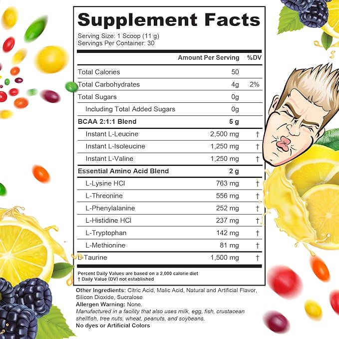 Cutler Nutrition Generate EAA and BCAA Powder: Best Branched Chain Amino Acids Supplement with Essential Amino Acids, 5g BCAAs, 2g EAAs for Lean Muscle Mass | Sour Rainbow Candy, 30 Servings