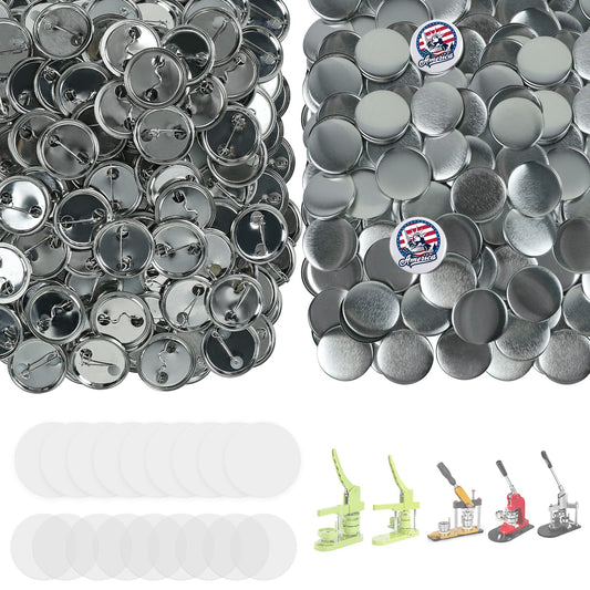 Onemorello 200 Sets Button Maker Supplies, 25mm / 0.98 inch Button Supplies Buttons Parts, (Approx. 1 inch) Metal Blank Badge Parts with Blank Paper for Buttons Maker Machine Pin Maker Press