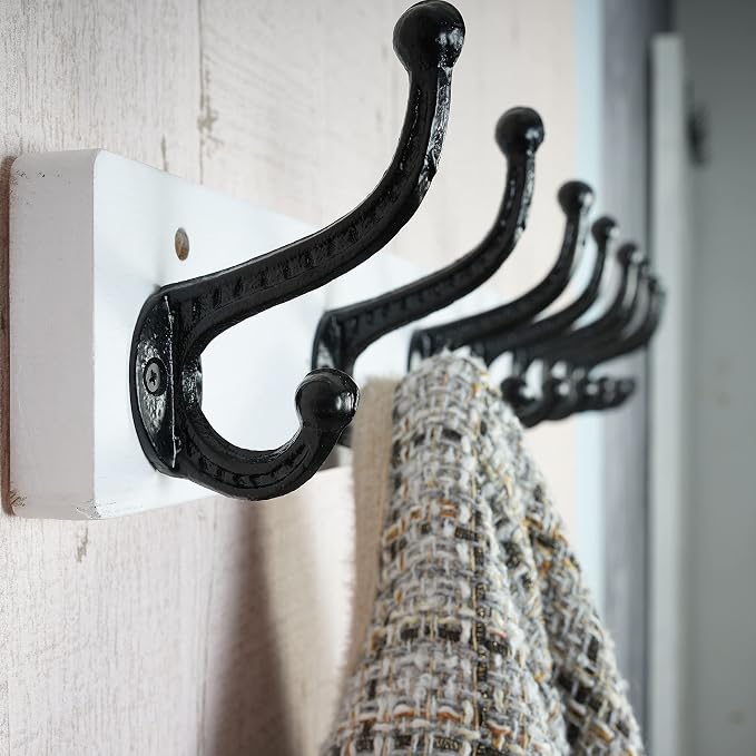 WEBI Rustic Coat Rack Wall Mount,35.43" Long 8 Cast Iron Coat Hooks Wall Mounted,Heavy Duty Wall Coat Hanger Hooks for Hanging Coats,Clothes,Black on White