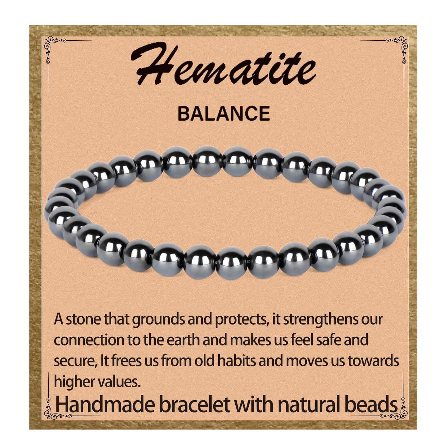 LPBeads Handmade Natural Gemstone Stretch Elastic 6mm Hematite Bracelet Healing Crystal Round Stone Beads Jewelry Gifts for Women Men