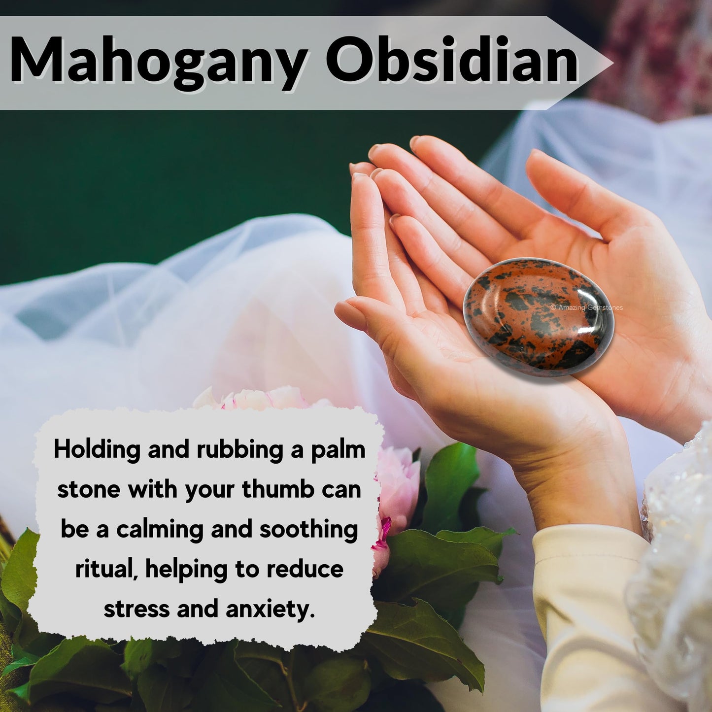 Amazing Gemstone Mahogany Obsidian Crystals and Healing Stones - Large Palm Stone Crystals Piedra - Crystal for Good Luck, Positive Energy, Meditation - Unique Stocking Stuffers Gifts for Women, Men
