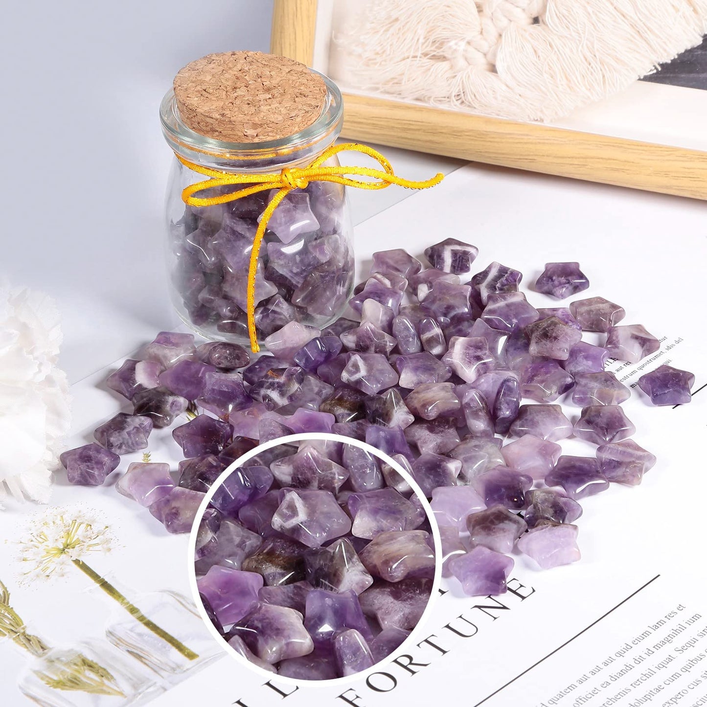 SUNYIK Pack of 20 Mini Star Crystal Pocket Stone, Healing Crystal Worry Stone for Reiki Meditation Anxiety Stress Jewelry Making, Amethyst Crystal Stone