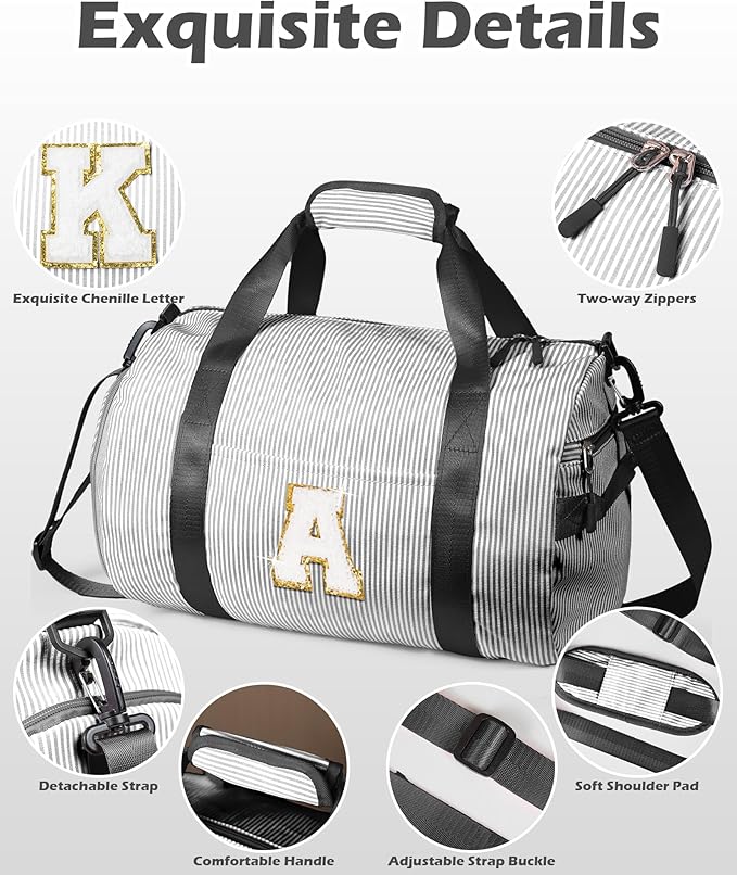 Birthday Gift Idea for Her, Girl Gym Bag, Kids Monogram Overnight Duffel Bags with Shoe Compartment, Personalized Travel Bag with Makeup Pouch, Sweet Girls Gift for Niece (Letter H)