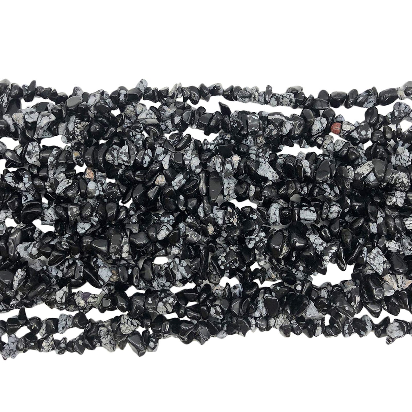 Fekuar 64" Irregular Tumbled Snowflake Obsidian Chip Beads for Jewelry Making, Healing Crystal Drilled Loose Bead Strand DIY Craft Supplies, 5-8mm
