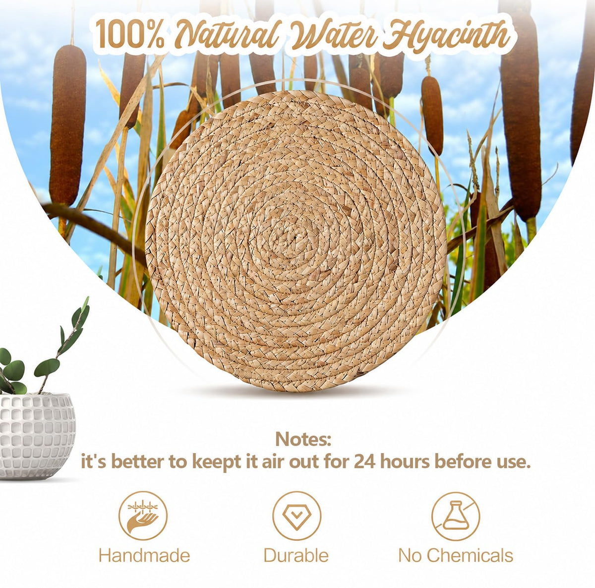 Aofmee 12 inch Round Woven Placemats Set of 6, Boho Rattan Place Mats, Natural Water Hyacinth Table Placemats, Farmhouse Weave Table Mats, Rustic Braided Wicker Charger Plates for Dining Table Decor