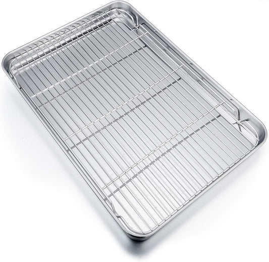 P&P CHEF Baking Sheet Pan Set - 19.6 Inch Stainless Steel Cookie Tray with Cooling Rack, Non-Toxic & Dishwasher Safe