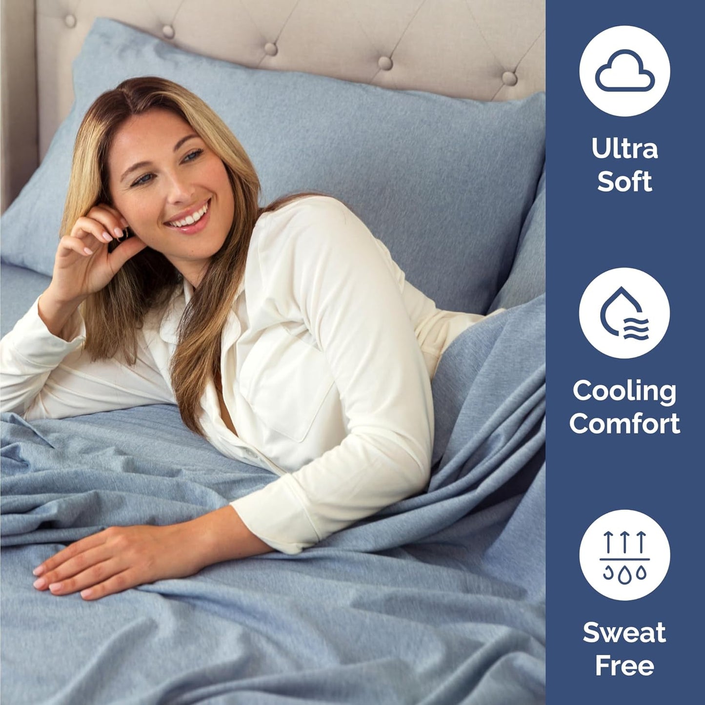 Skiennix Twin Size 3-Piece Sheet Set - Comfy Cooling Bed Sheets | Hotel Luxury Bedding - Soft, Deep Pockets, Blue