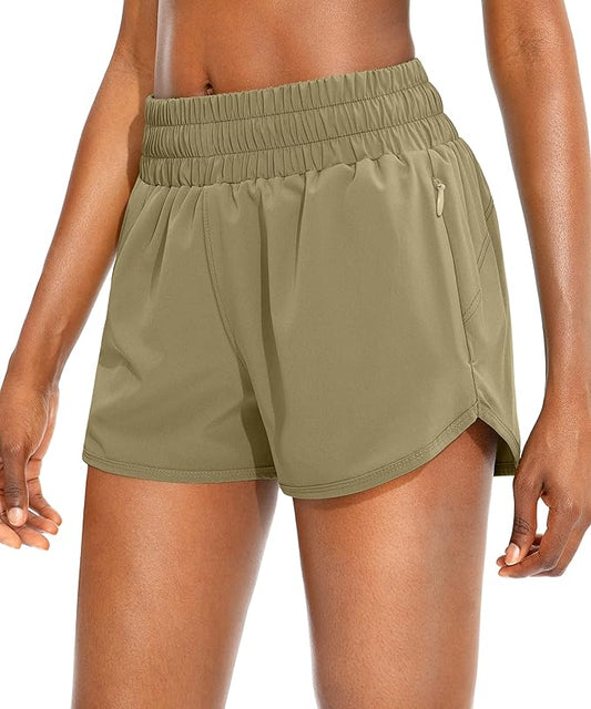 SANTINY Women's Running Shorts with Zip Pockets High Waisted Athletic Workout Gym Shorts for Women with Liner