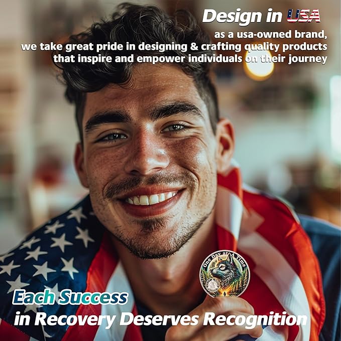 One Day at a Time 90 Day Sobriety Coin - Recovery Aurora Forest Wolf AA Coins - Addiction NA AA Chips and Medallions - Celebrate 1-30 Living Clean Sober Alcoholics Anonymous Gifts for Men Women