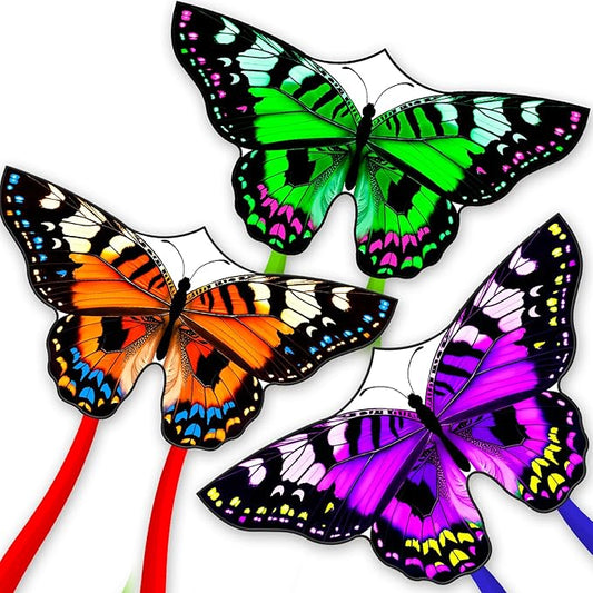 Butterflys for Kids, Beautiful Kite Easy to Fly for Beginners with 328 ft Line & Line Winder (1m-Tiger Spotted Butterfly-(Green+Orange+Purple), 3)