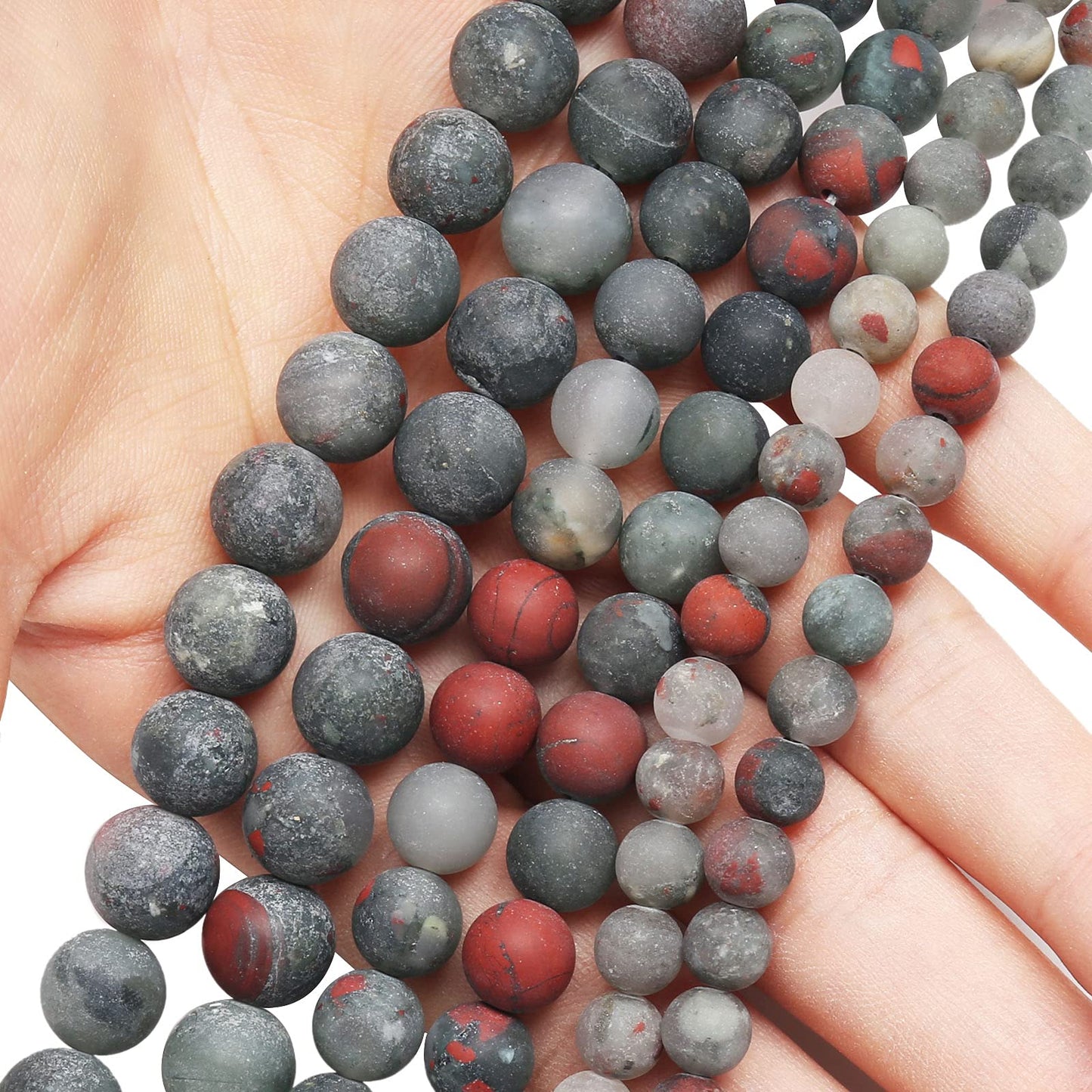Natural Matte African Bloodstone Beads, 6MM Round Frosted Unpolished Loose Gemstone Beads for Bracelet Necklace Jewelry Making, Energy Stone Healing Power with Stretch Beading Cord