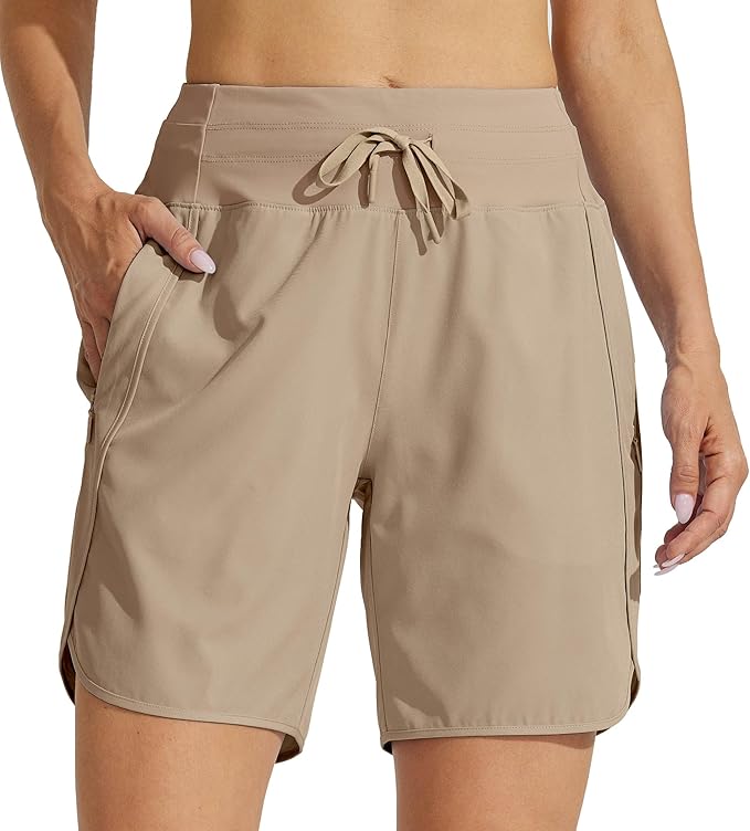 Willit Women's 7" Athletic Running Shorts Long Workout Hiking Shorts Quick Dry High Waisted Active Zipper Pocket(X-Large)