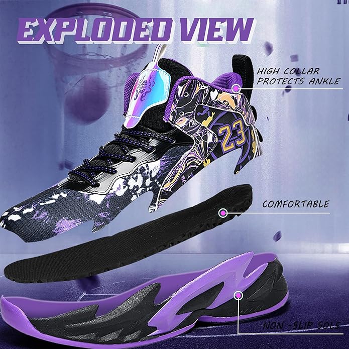 Men's Basketball Shoes Breathable Anti Slip Fashionable Graffiti Training Shoes Outdoor Shoes