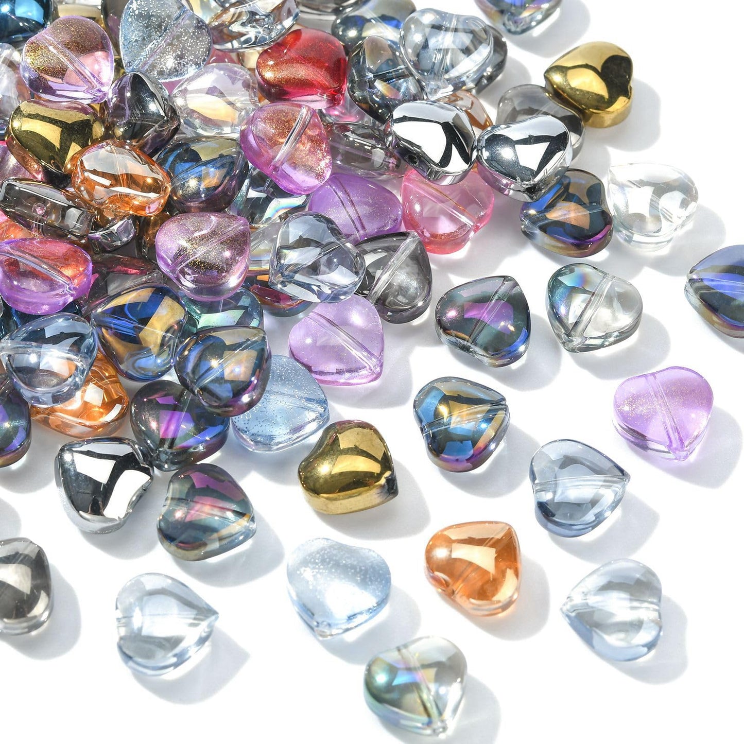 LiQunSweet 100 Pcs Electroplate Clear Crystal Glass Heart Bead with Glitter Gold Powder for Jewelry Making DIY Findings