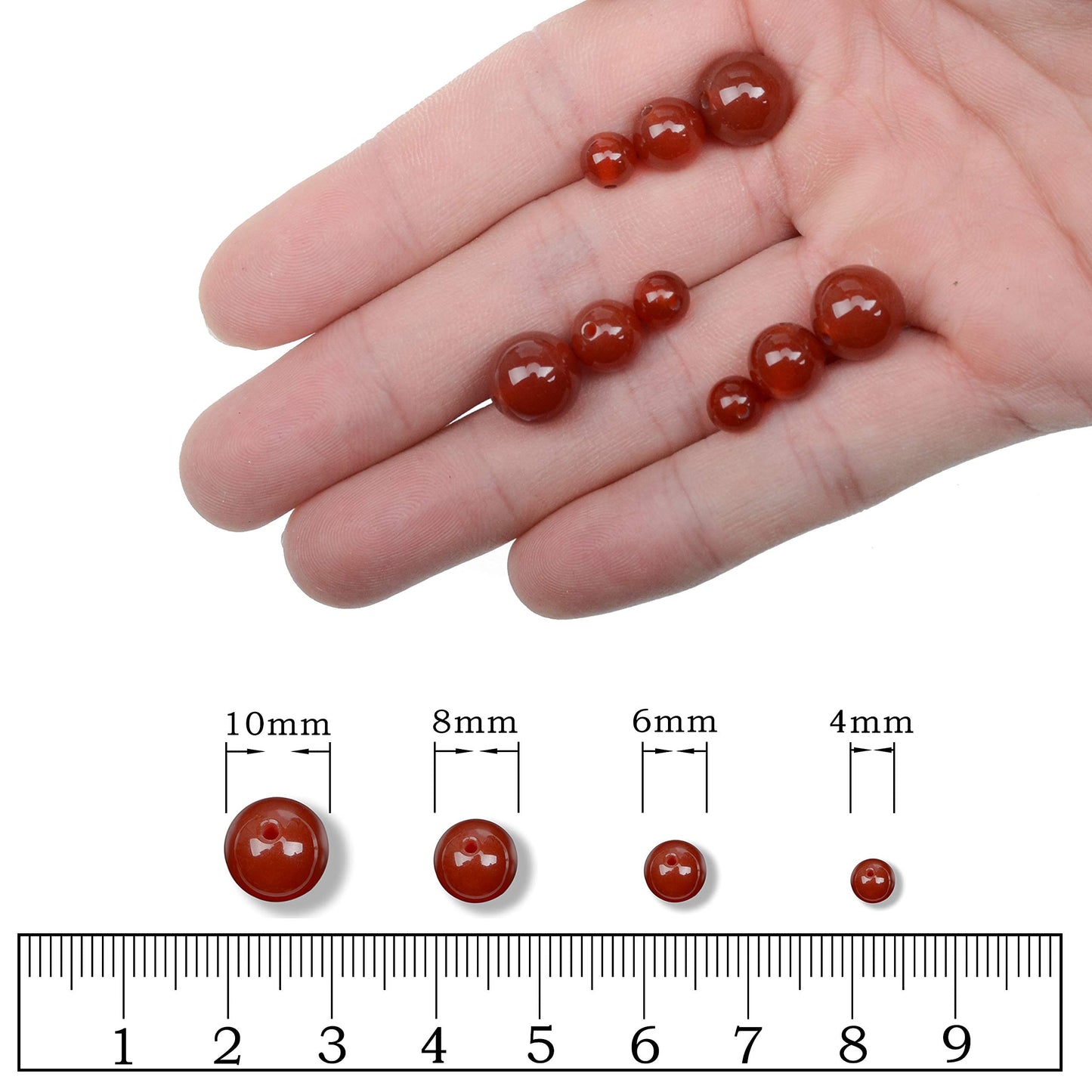 AD Beads Natural Gemstone Round Loose Beads 15" for Bracelet Necklace Earrings Jwelery Making Crafts DIY (8mm, Red Agate)