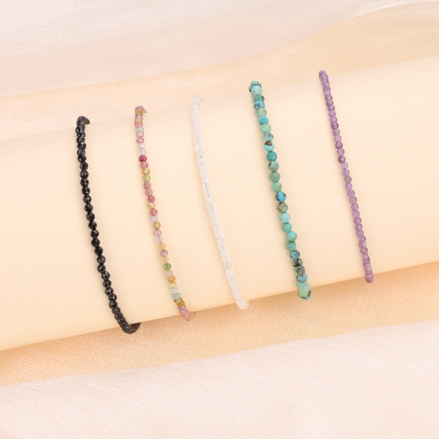 COAI Women's Dainty Crystal Bracelet Tourmaline Bracelet for Women 2mm