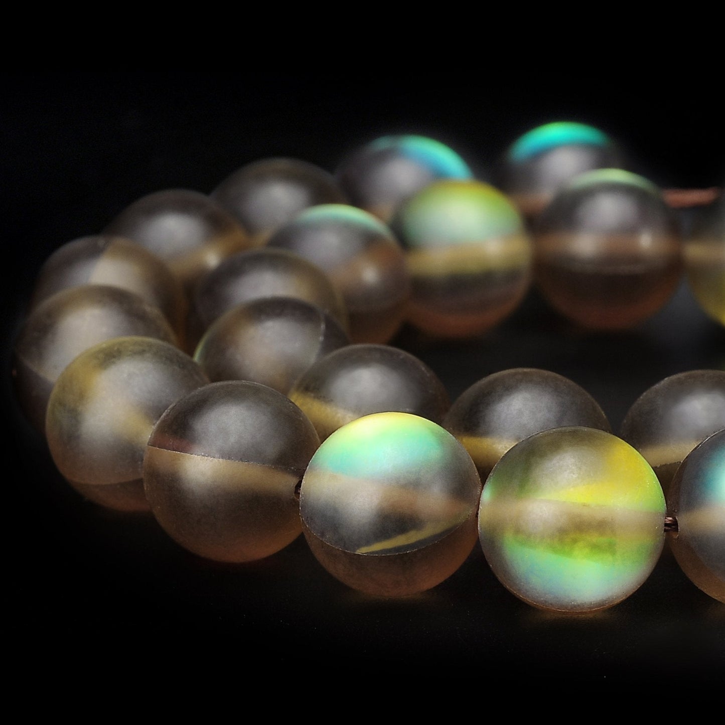 RUBYCA 8mm Round Moonstone Matte Crystal Glass Beads Aura for Jewelry Making Brown, 1 Strand