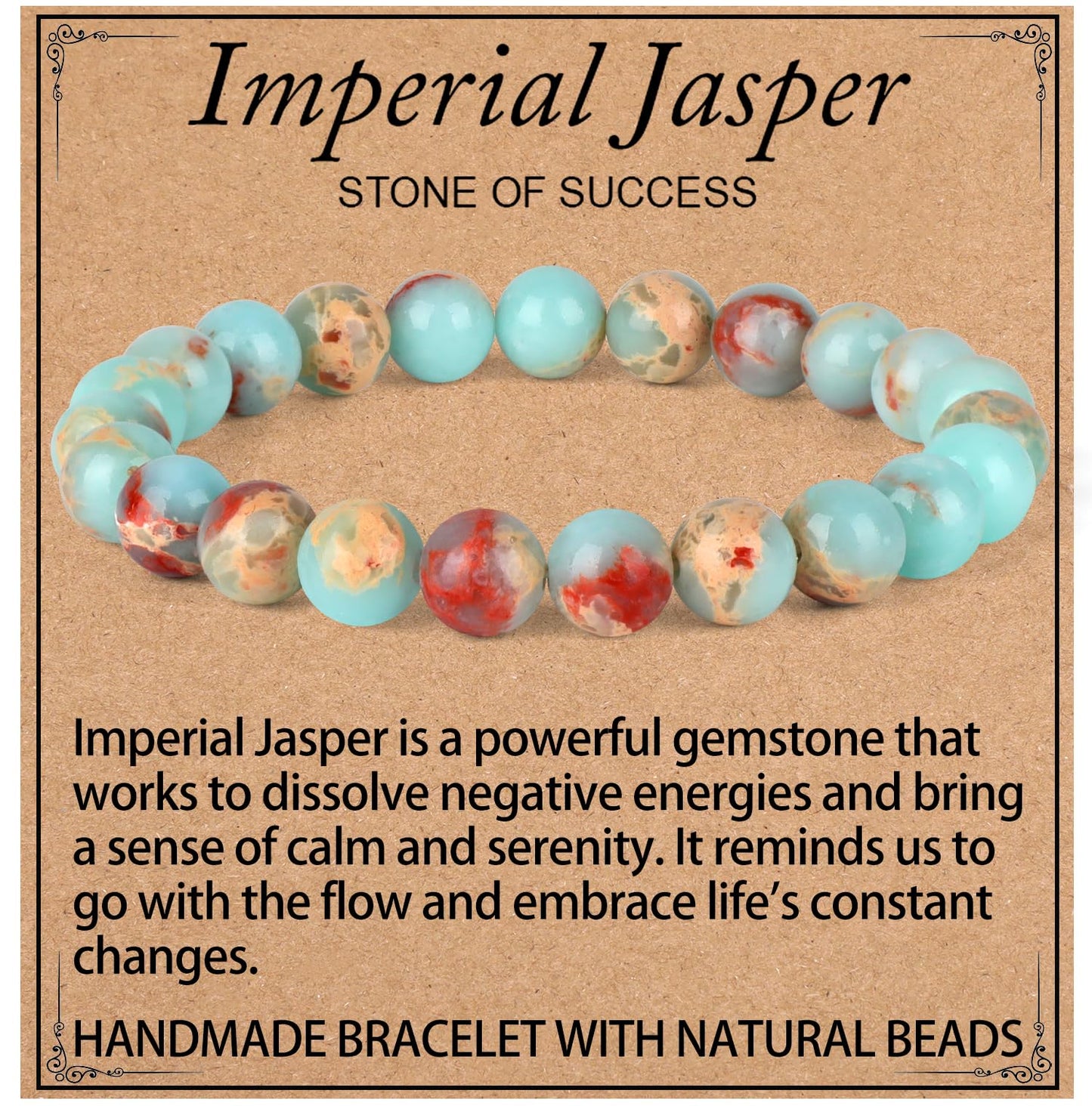 LPBeads Handmade Natural Gemstone Stretch Elastic 8mm Imperial Jasper Bracelet Healing Crystal Round Stone Beads Jewelry Gifts for Women Men