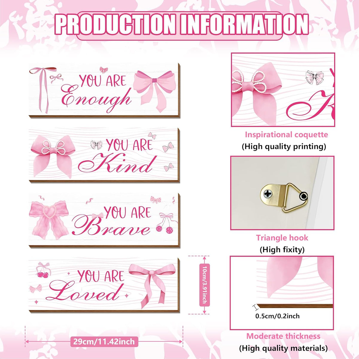 Skiennix Pink Wall Decor - 4 Pcs Inspirational Affirmations Art for Teen Girls' Rooms